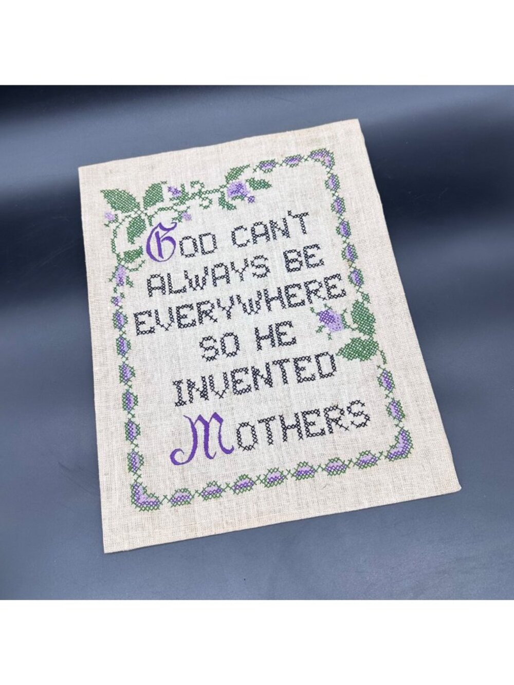 Vintage Art God Cant Always Be Everywhere Mother Cross Stitch Embroidery Floral
